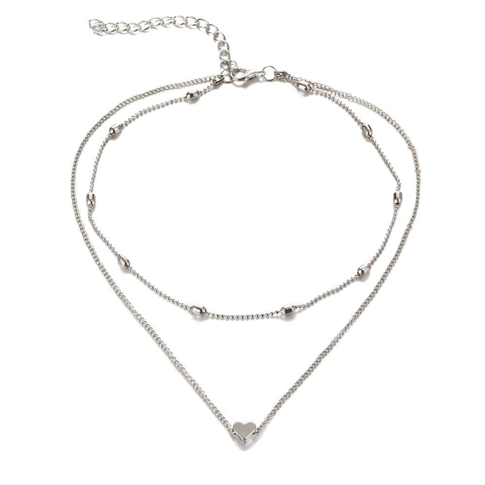 Kpop Vintage Metal Heart Neck Chains Choker Grunge Necklaces