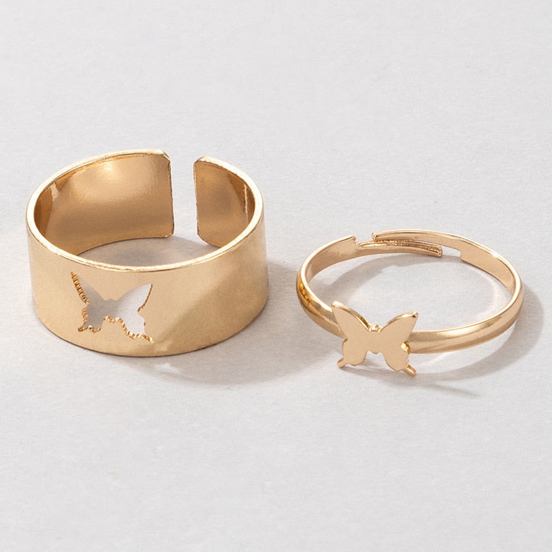 Vintage Simple Animal Butterlfly Star Moon Heart Open Rings For Women