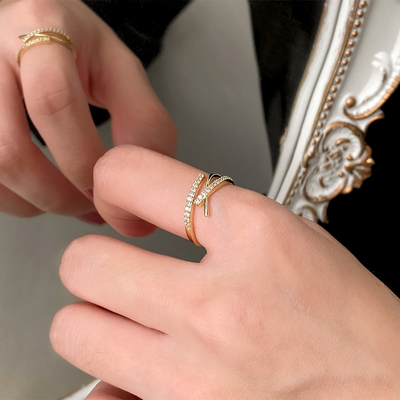 New Charming 14K Real Gold Cross Opening Adjustable Ring