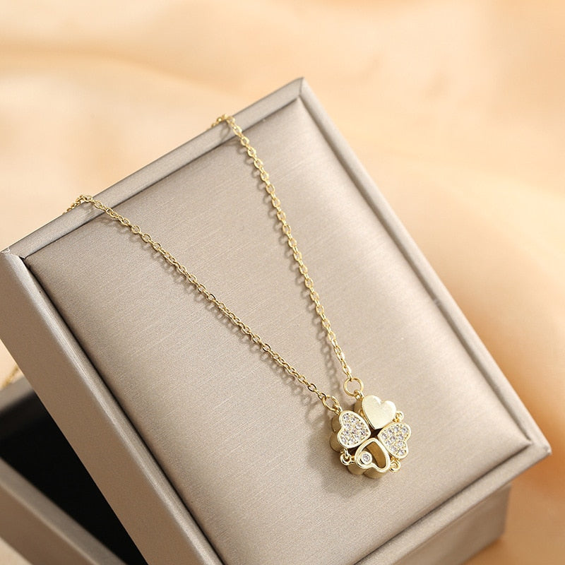 Heart Zircon Crystal Stainless Steel Necklace