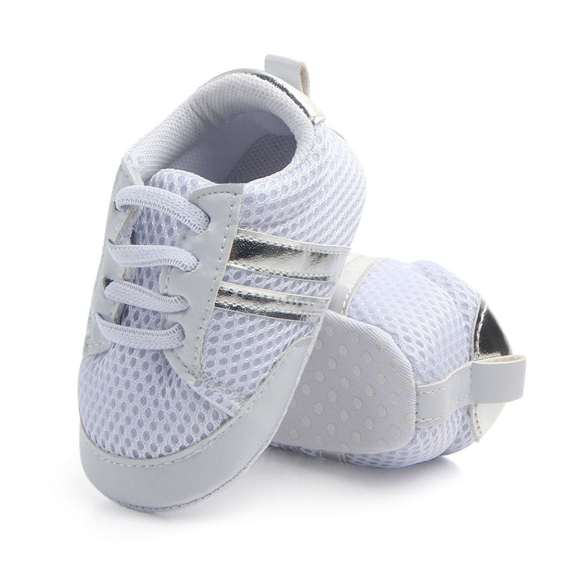 Baby Shoes Newborn Boys Sneaker Girls Two Striped First Walkers Kids Toddlers Lace Up PU Leather Soft Soles Sneakers 0-18 Months - Jeglowstore