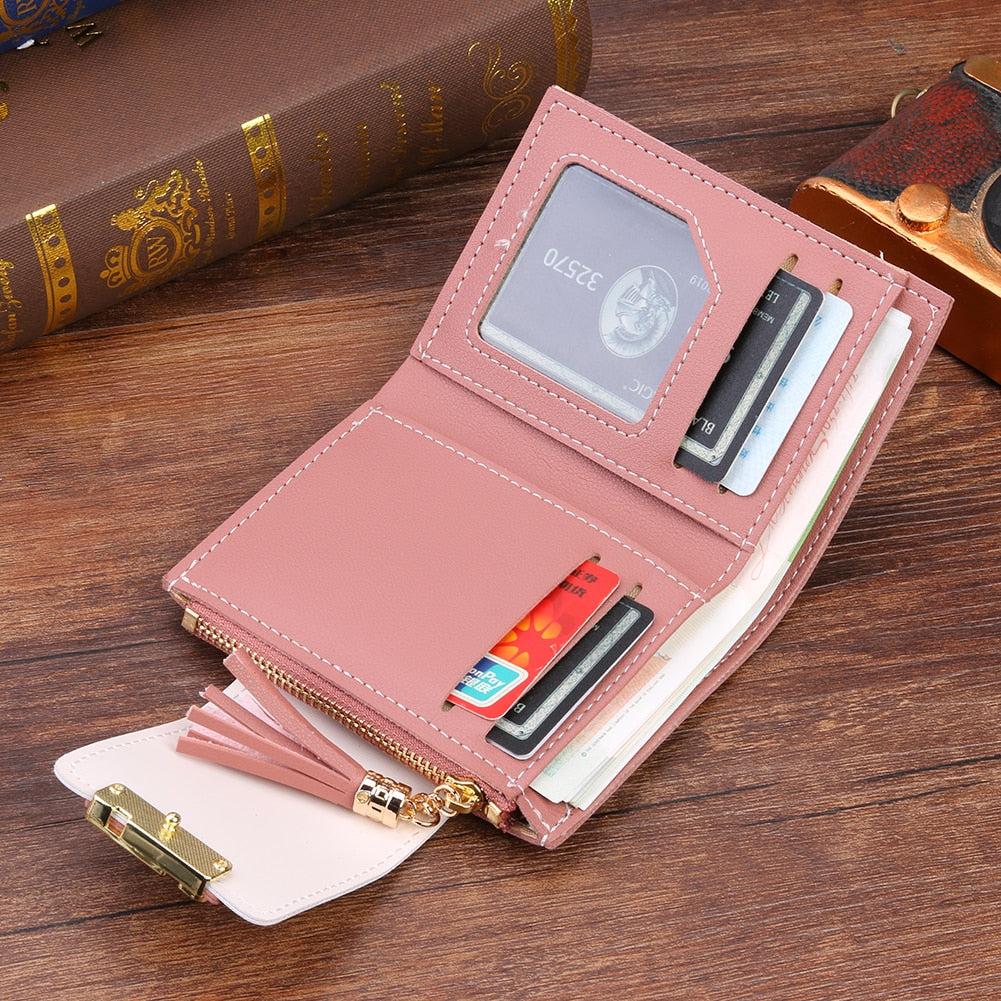 Pu Leather Tassel Short Wallet for Woman