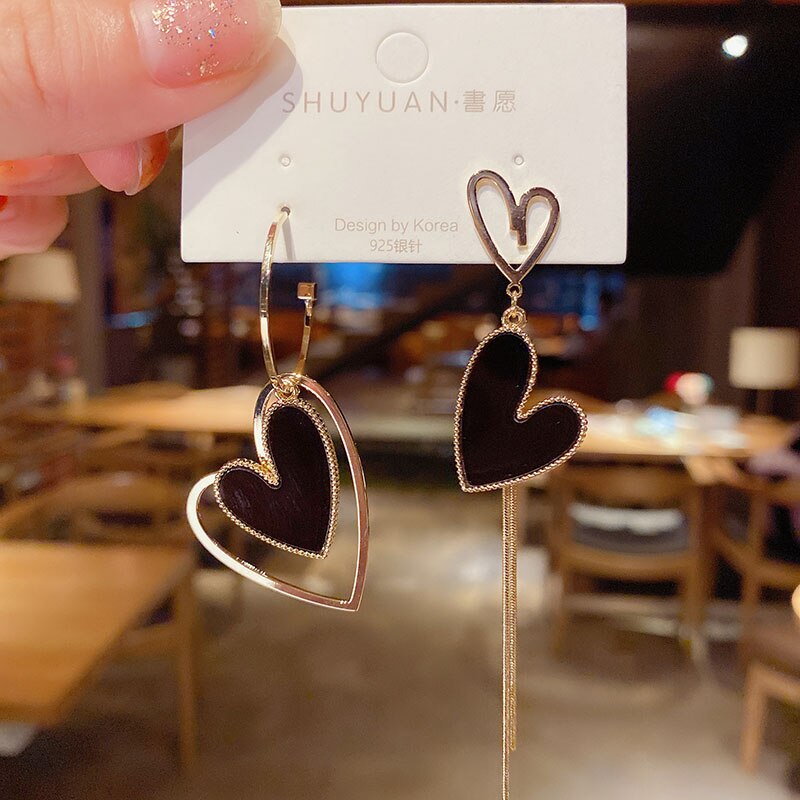 Long Statement Asymmetry Round Geometric Rectangle Black Crystal Earrings