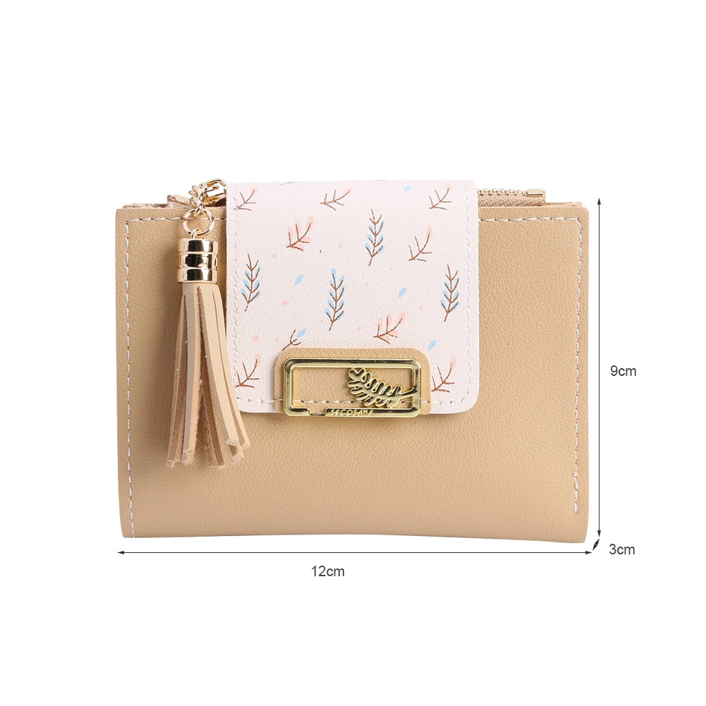 Pu Leather Tassel Short Wallet for Woman