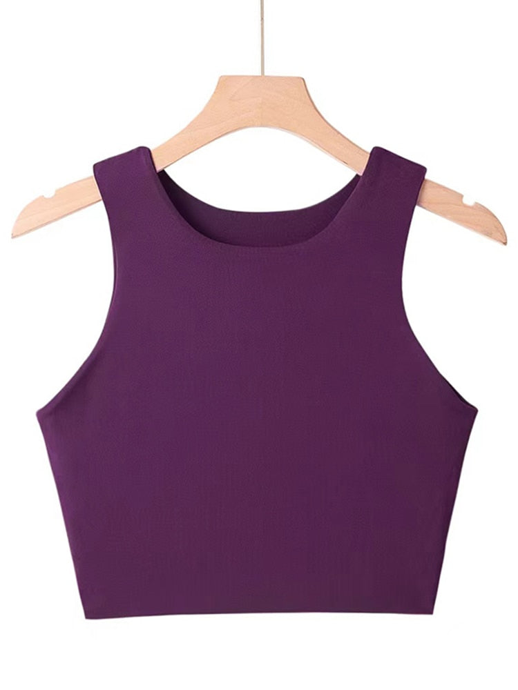 Sexy Slim Tops O-neck Sleeveless Double Nylon Tank Top