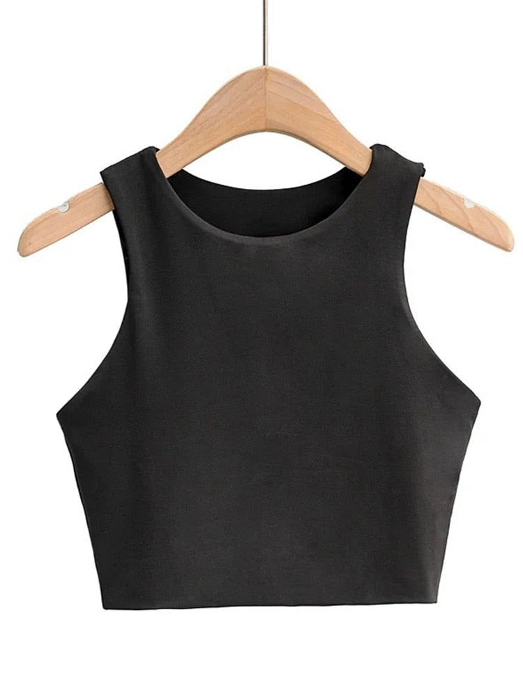 Sexy Slim Tops O-neck Sleeveless Double Nylon Tank Top