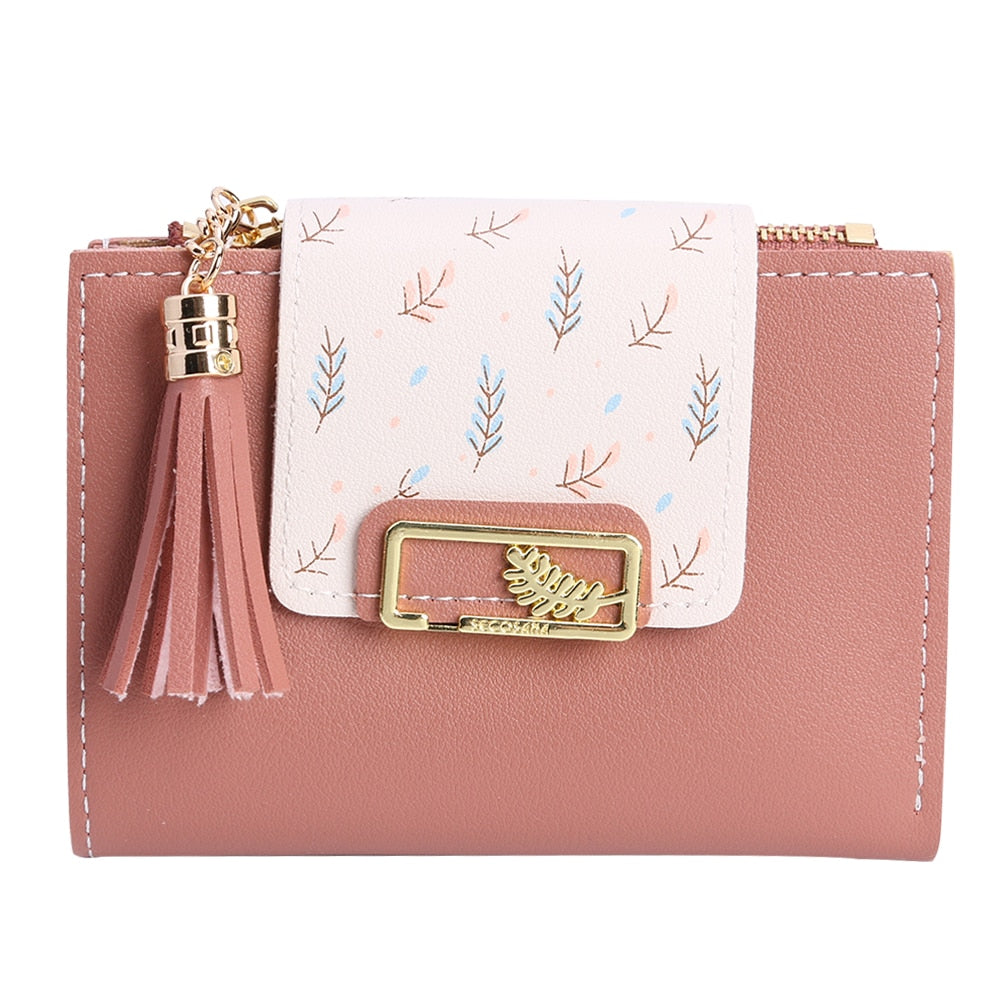 Pu Leather Tassel Short Wallet for Woman