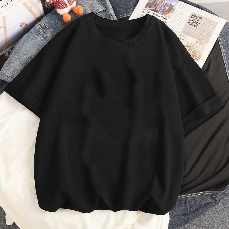 Harajuku Basic Graphic Oversized Solid Tees Casual T Shirt Women