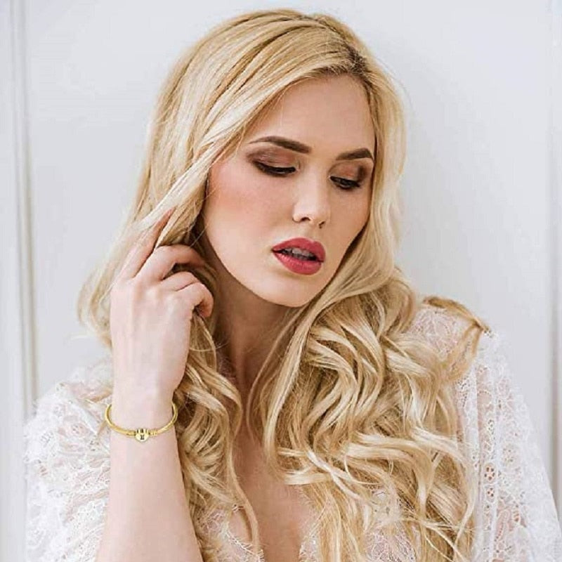 Initial Later Charms Bracelets Fashion Girls Gold Color Stainless Steel Heart Bracelet