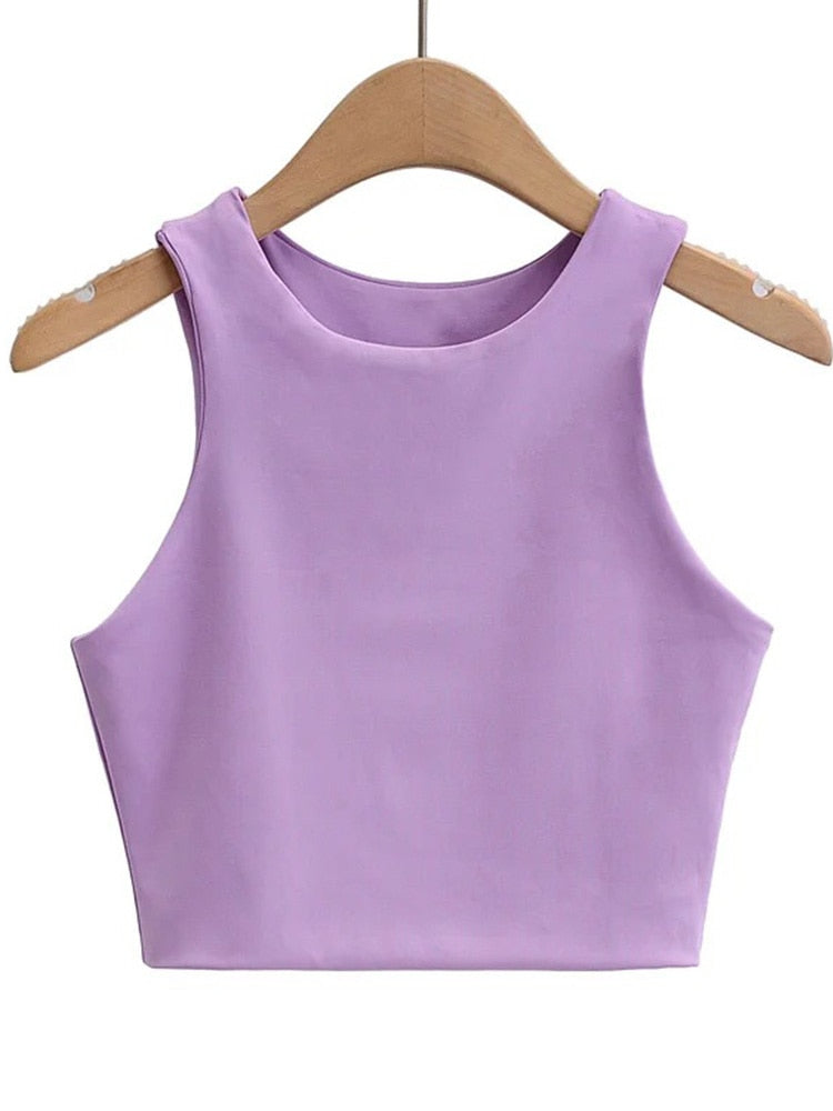 Sexy Slim Tops O-neck Sleeveless Double Nylon Tank Top