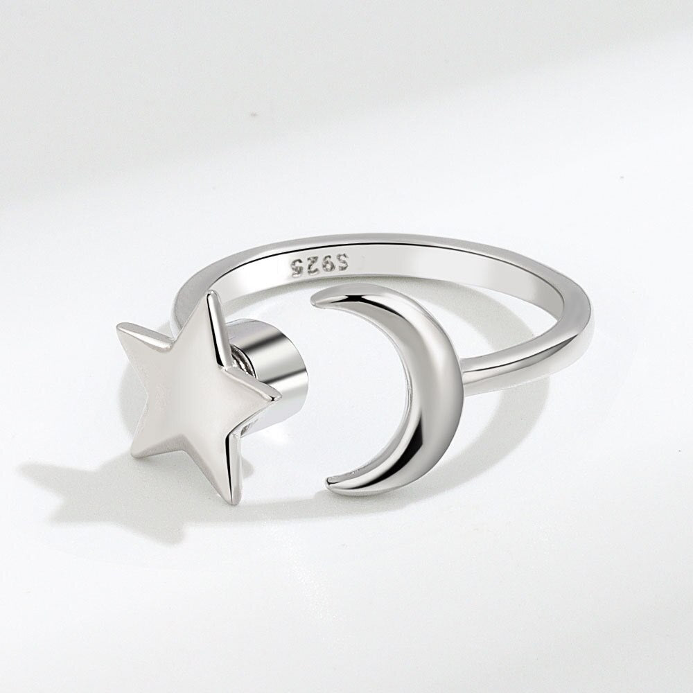 Zircon Moon Star Stainless Steel Adjustable Finger Ring