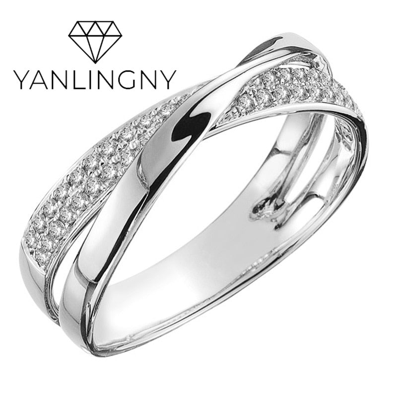 Fashion Spiral Silver Plated Gold Color Ring X Shape Cross CZ Finger Ring
