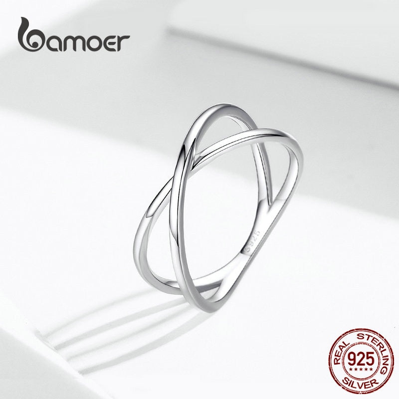 Bamoer 925 Sterling Silver Fashion CROSS Double Layer Ring