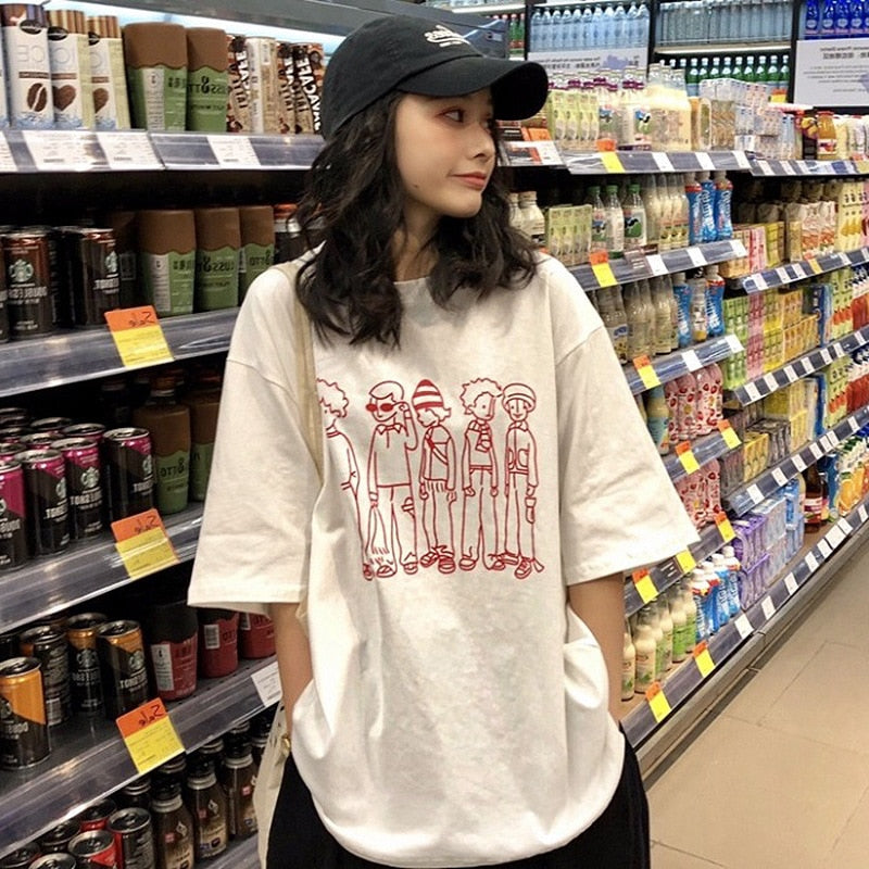 Harajuku Basic Graphic Oversized Solid Tees Casual T Shirt Women