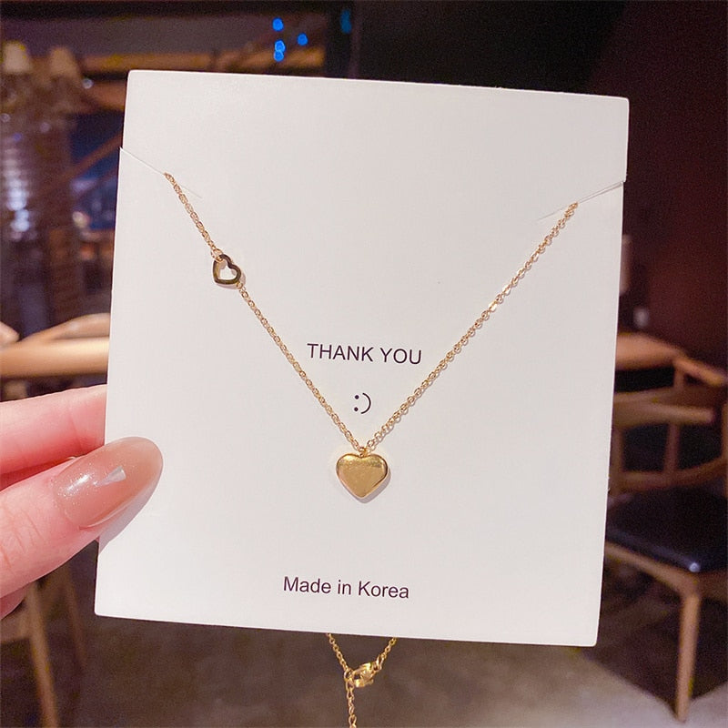 Heart Zircon Crystal Stainless Steel Necklace