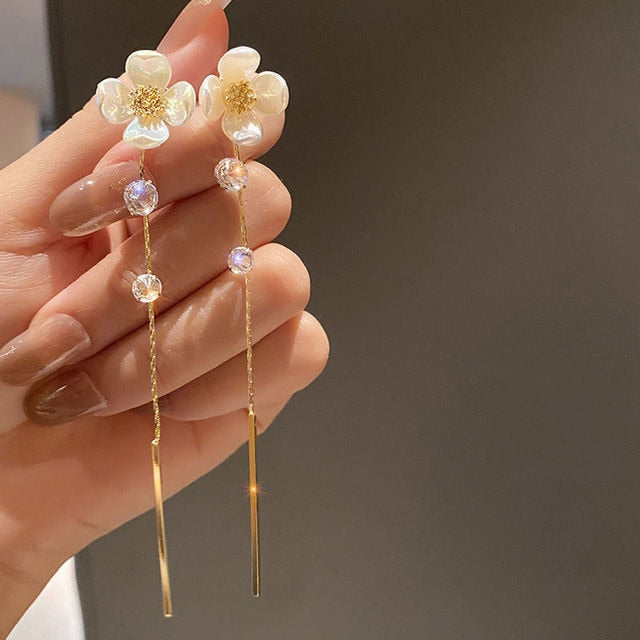 LFashion Full Crystal Simulated Pearl Tassel Drop Earring