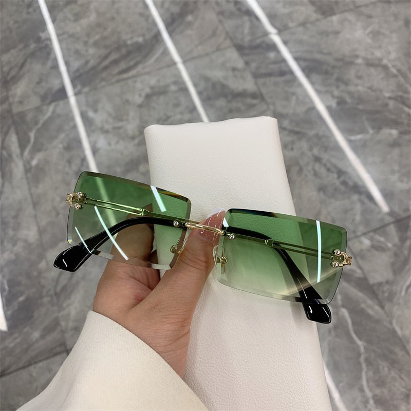 Vintage Rimless Frameless Rectangle Shades Gradient UV400 Sun Glasses
