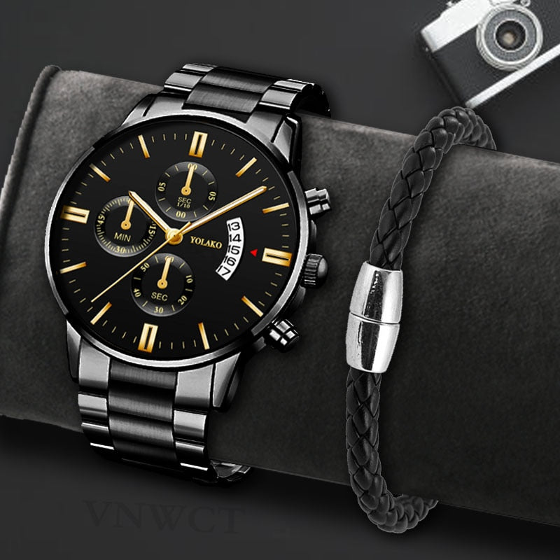 Luxury Calendar Quartz Stainless Steel Watch