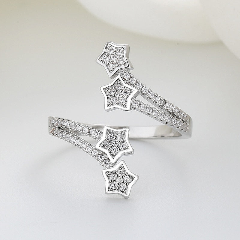 Zircon Moon Star Stainless Steel Adjustable Finger Ring
