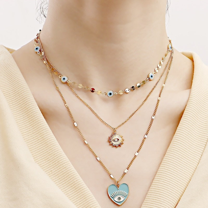 Bohemian Colorful Beads Shell Heart Layered Necklace For Women