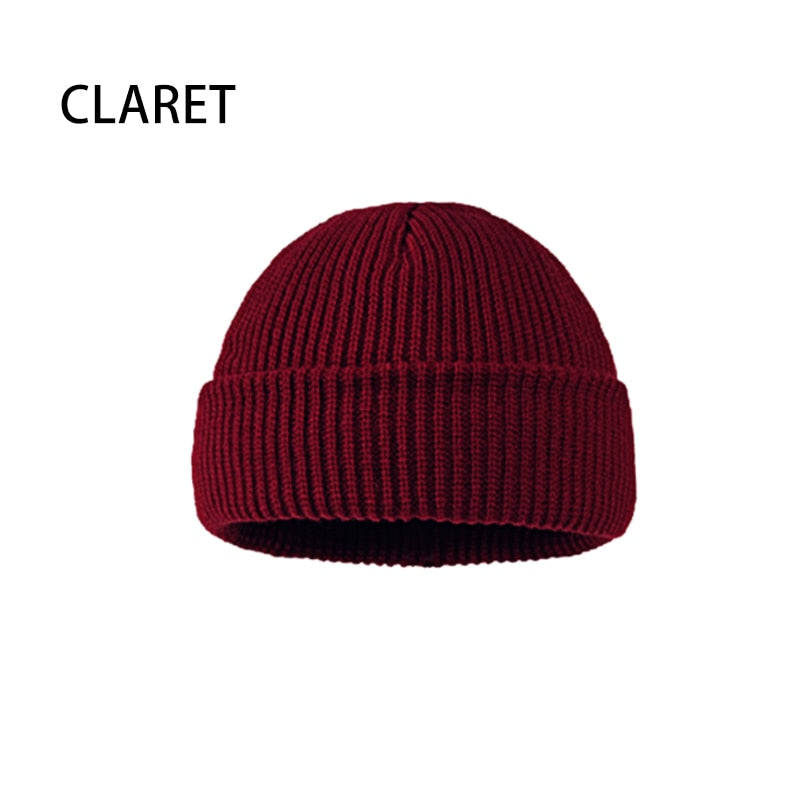Women Men Solid Color Warm Knitted Brimless Hat