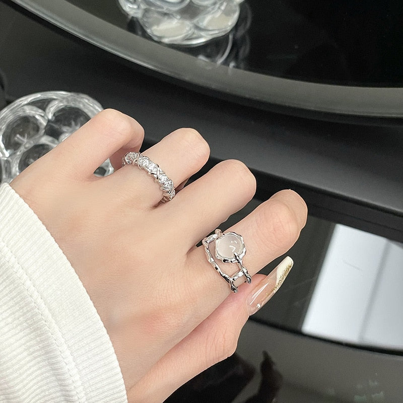 Korean Crystal Opal Irregular Zircon Star Ring