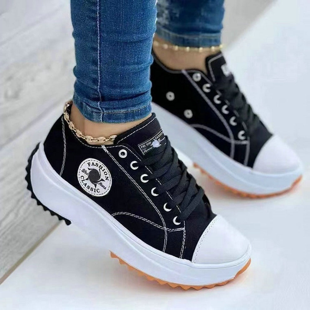 Women Pattern Canvas Sneakers Woman Casual Shoes 2023 Girls Sneakers Ladies Shoes Flat Lace-Up Zapatillas Mujer Chaussure Femme