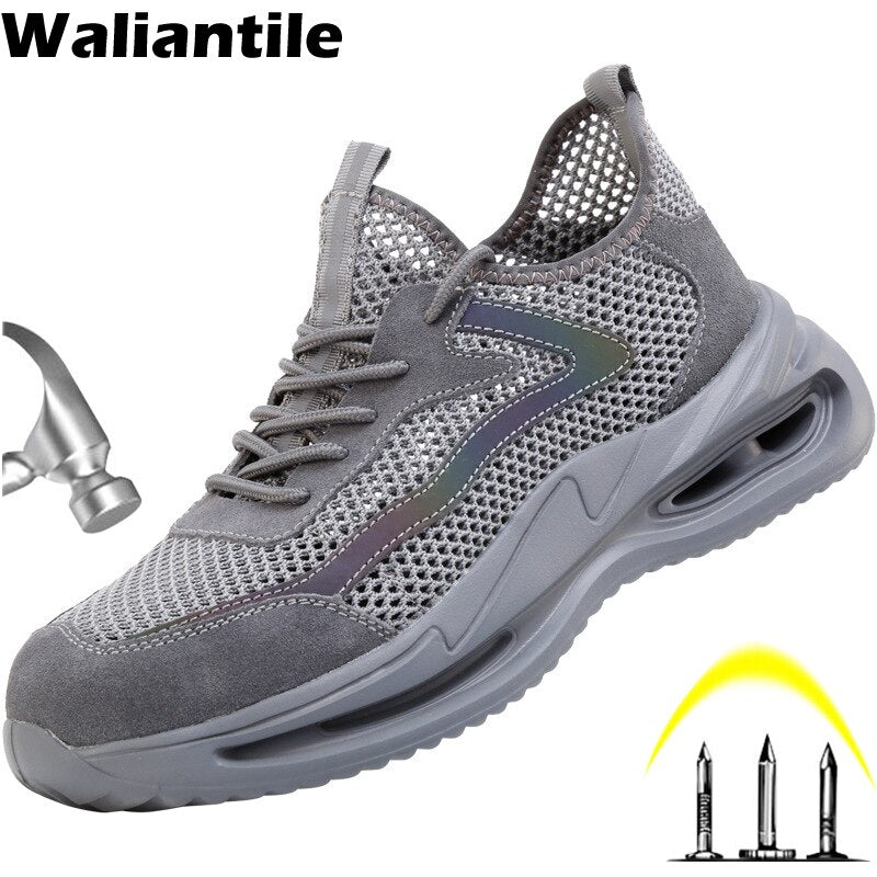 Waliantile 2023 Summer Work Safety Shoes For Men Male Puncture Proof Anti-smashing Industry Working Boots Sneakers Steel Toe Man