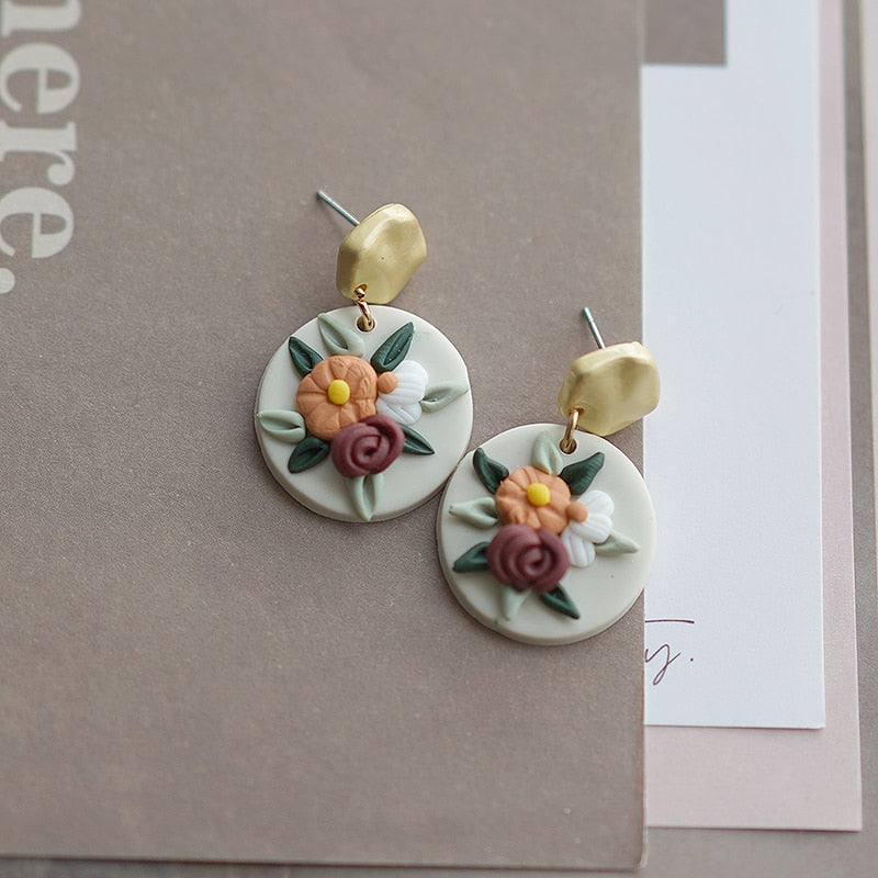Handmade Molded Irregular Floral Multi Colors Earring