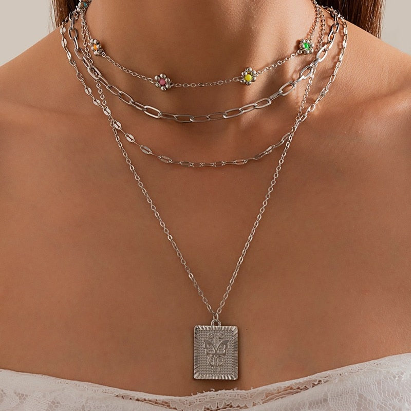 Bohemian Colorful Beads Shell Heart Layered Necklace For Women