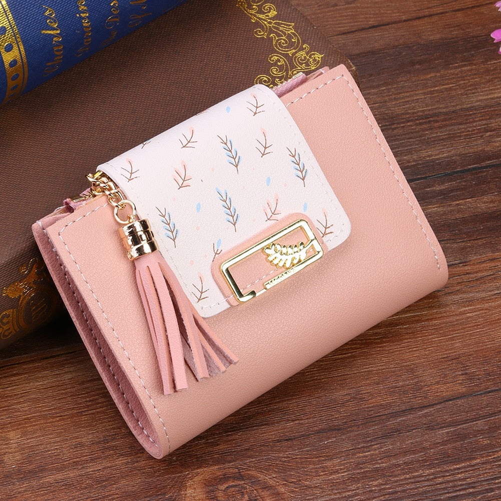 Pu Leather Tassel Short Wallet for Woman