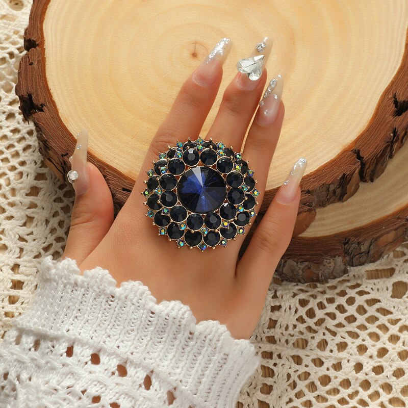 New Unique Boho Crystal Stone Big Round Ring