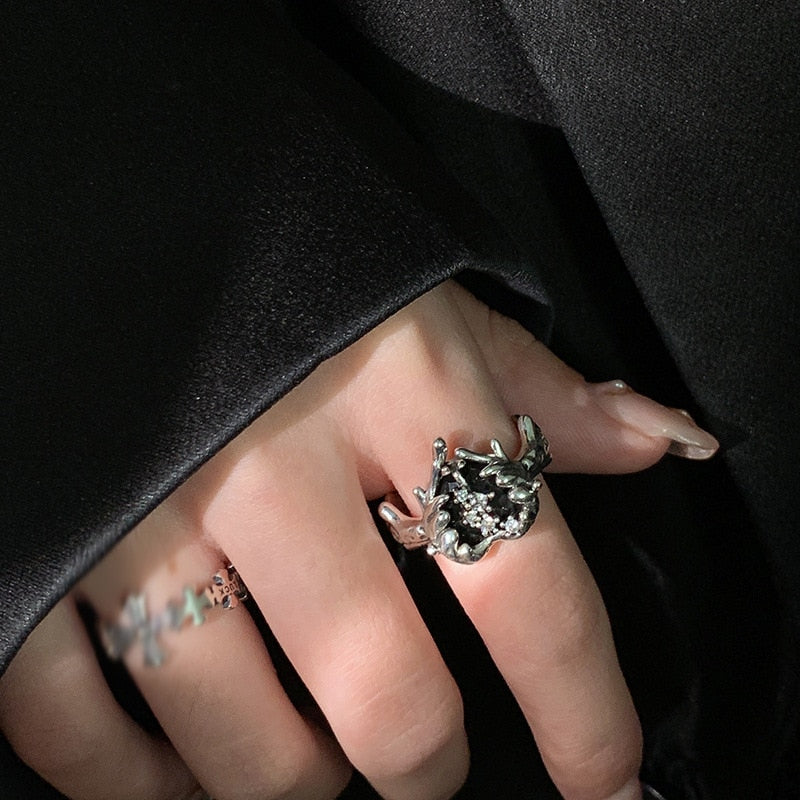 Pink Crystal Irregular Heart Ring Y2K Creative Blue Opal Broken Heart Ring