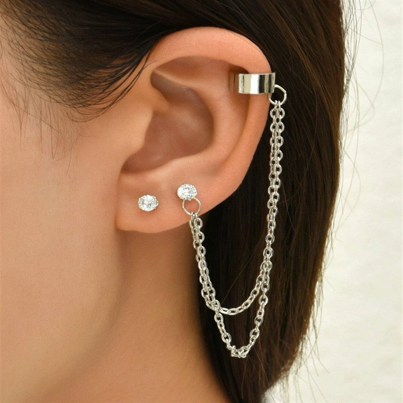 JWER New Long Tassel Ear Cuff Multilayer No Piercing