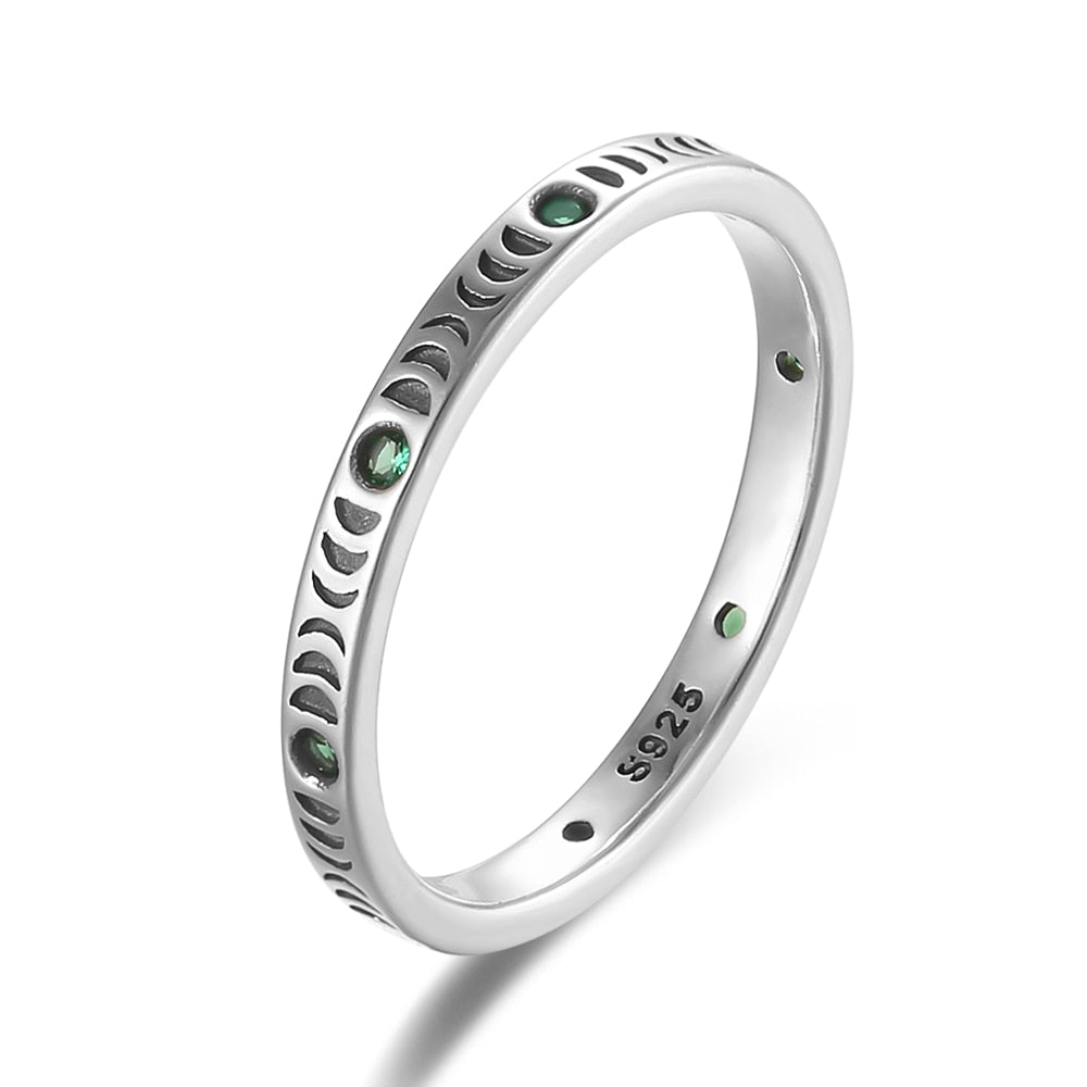 RORU 925 Silver Slim Stacking Trendy Retro Oxidized Zircon Ring