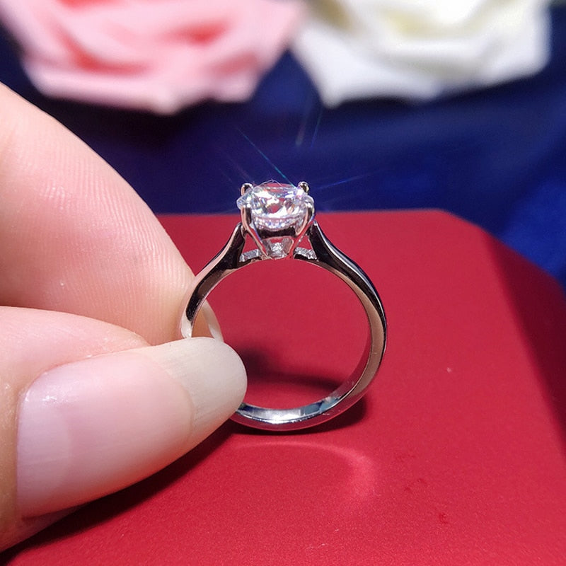 Real White Gold Color Tibetan Silver Ring 2ct Round Zircon Ring