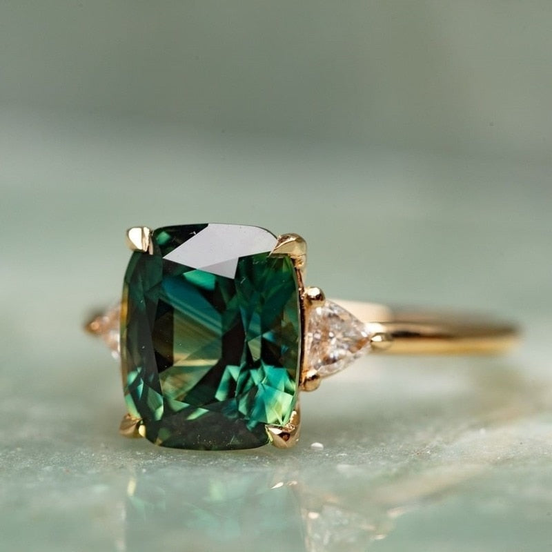 Elegant Square Emerald Inlaid Green Zircon Ring