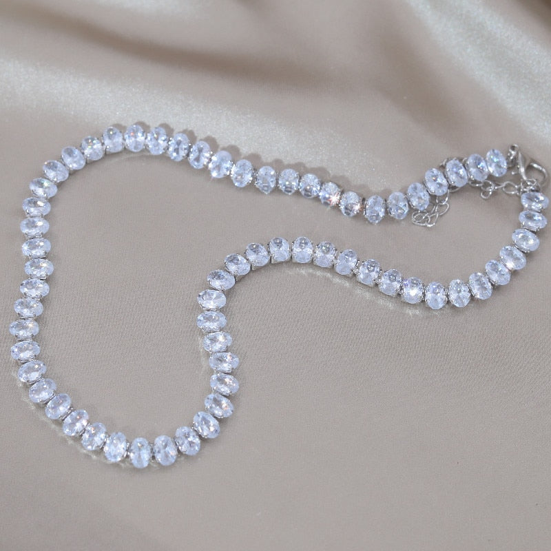 Korean copper inlaid zircon luxury shiny necklace