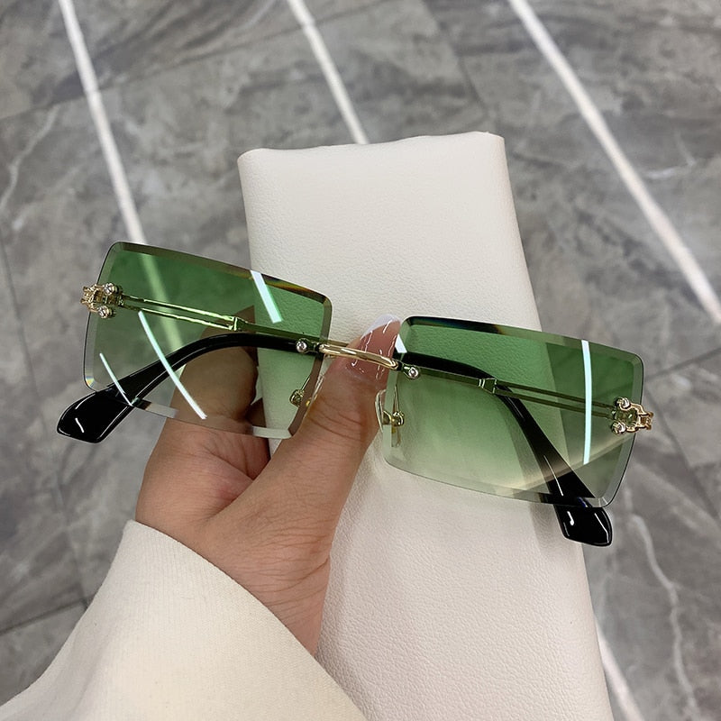 Vintage Rimless Frameless Rectangle Shades Gradient UV400 Sun Glasses
