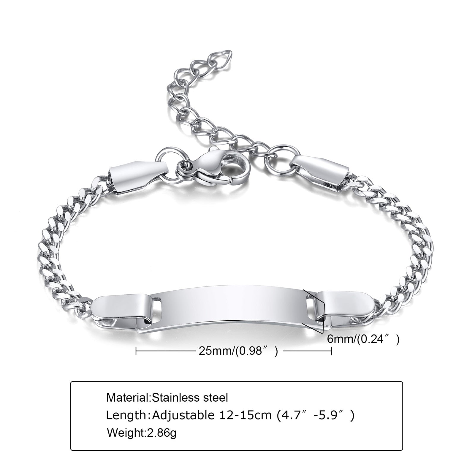 Custom Personalized Name Baby ID Stainless Steel Bracelet