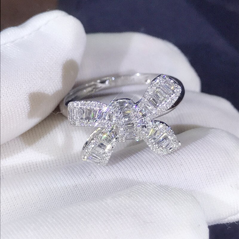 Silver Color Bowknot Bow Knot Bling Zircon Stone Ring