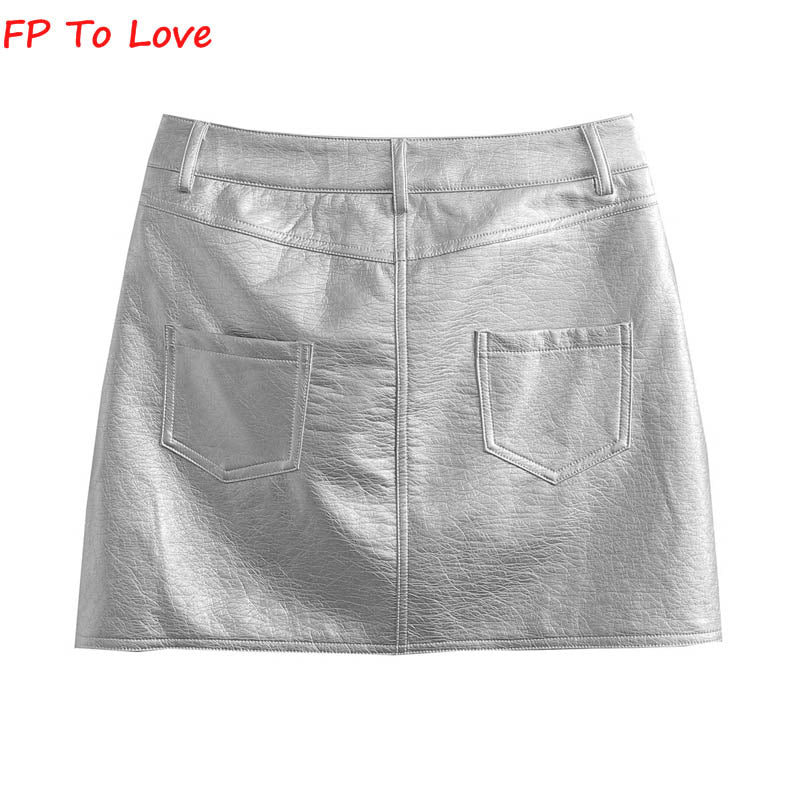 Metallic Sexy High Waist Hip Skirt Chic Retro Short A-Line Metal