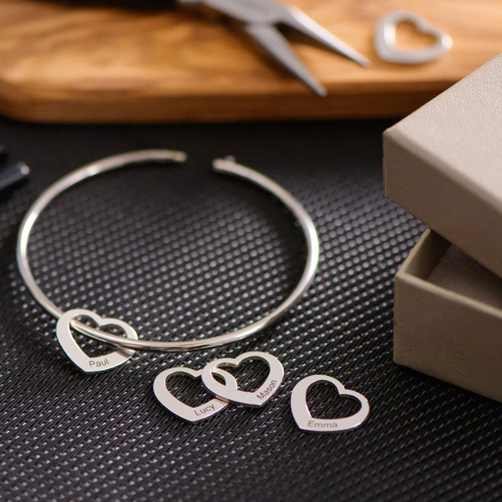 Custom Engraving Name Heart Charms Bracelets