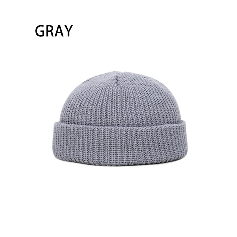 Women Men Solid Color Warm Knitted Brimless Hat