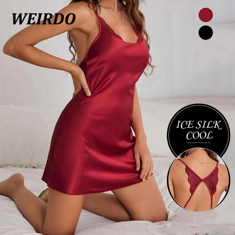 Womens Sexy Silk Nightdress Summer Sleepshirts Lingerie Satin Pajamas Set