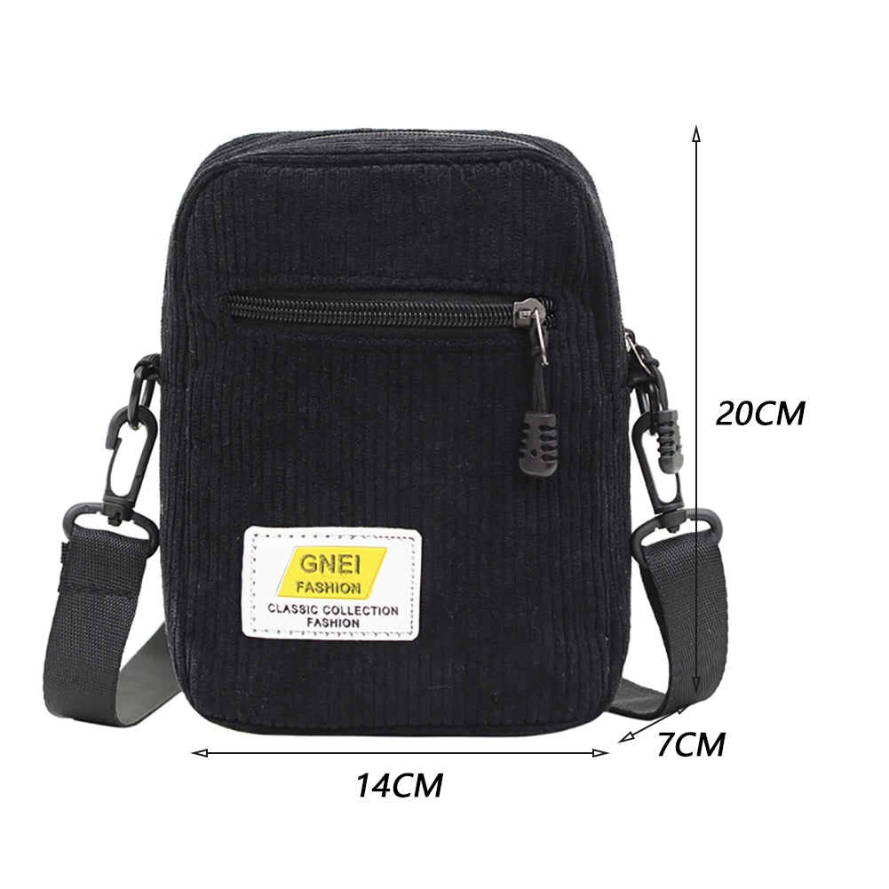 All-match Ladies Shoulder Bag Fashion Corduroy Zipper Messenger Bag
