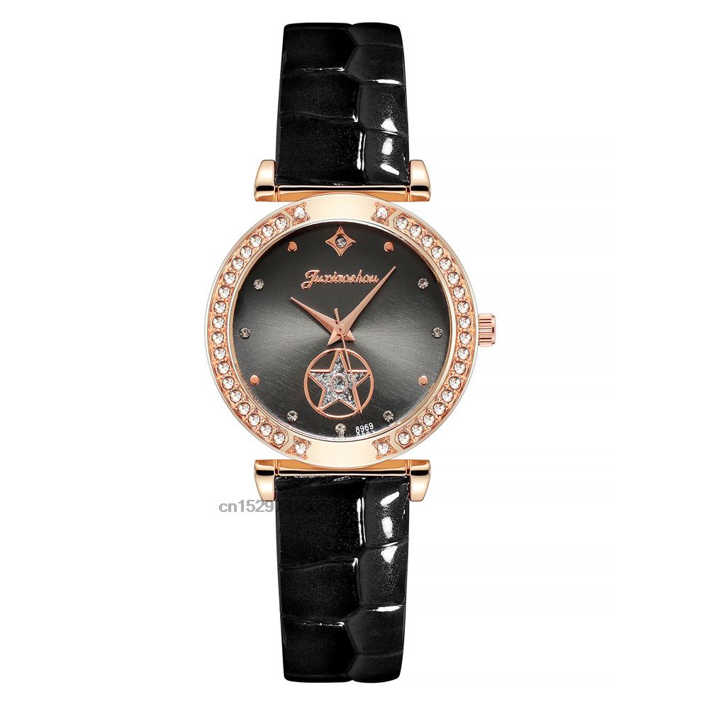 Luxury Diamond Studded Quartz Leather Watch