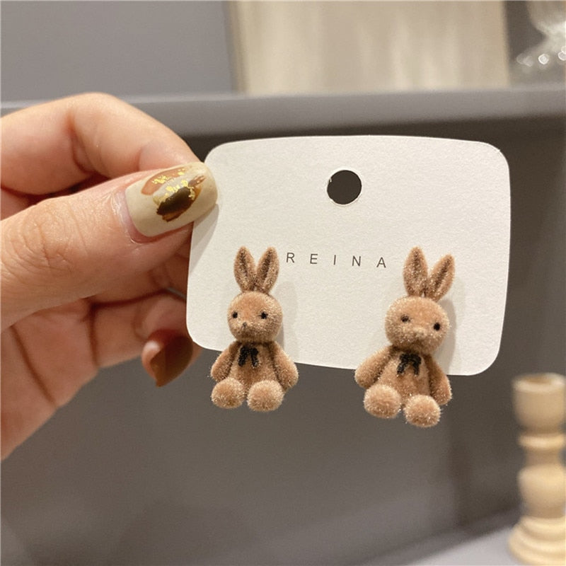 Cute Flocking Rabbit Ear Studs