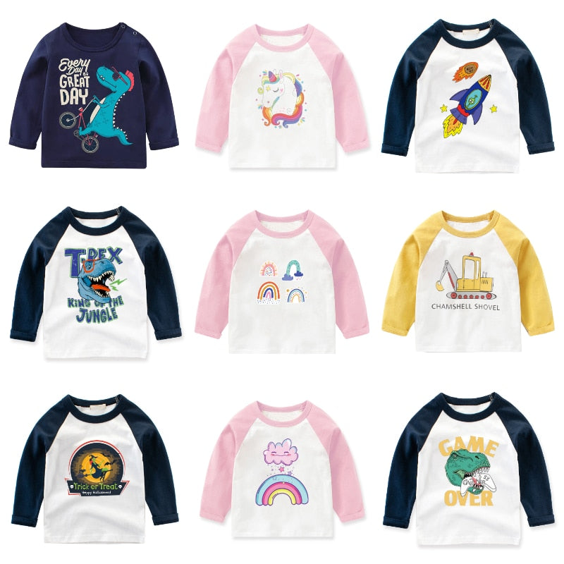 T-shirt for Cute Cartoon Cotton Long Sleeve Top Spring Kids Clothing