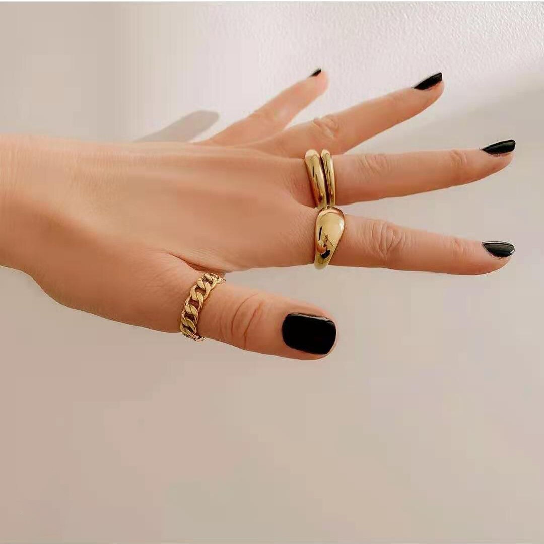 2pcs Punk Geometric Circle Stack Gold Plated Ring